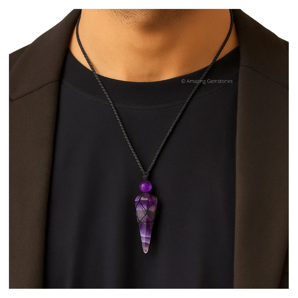 Multi Fluorite Pendulum Pendant Necklace (Macrame)