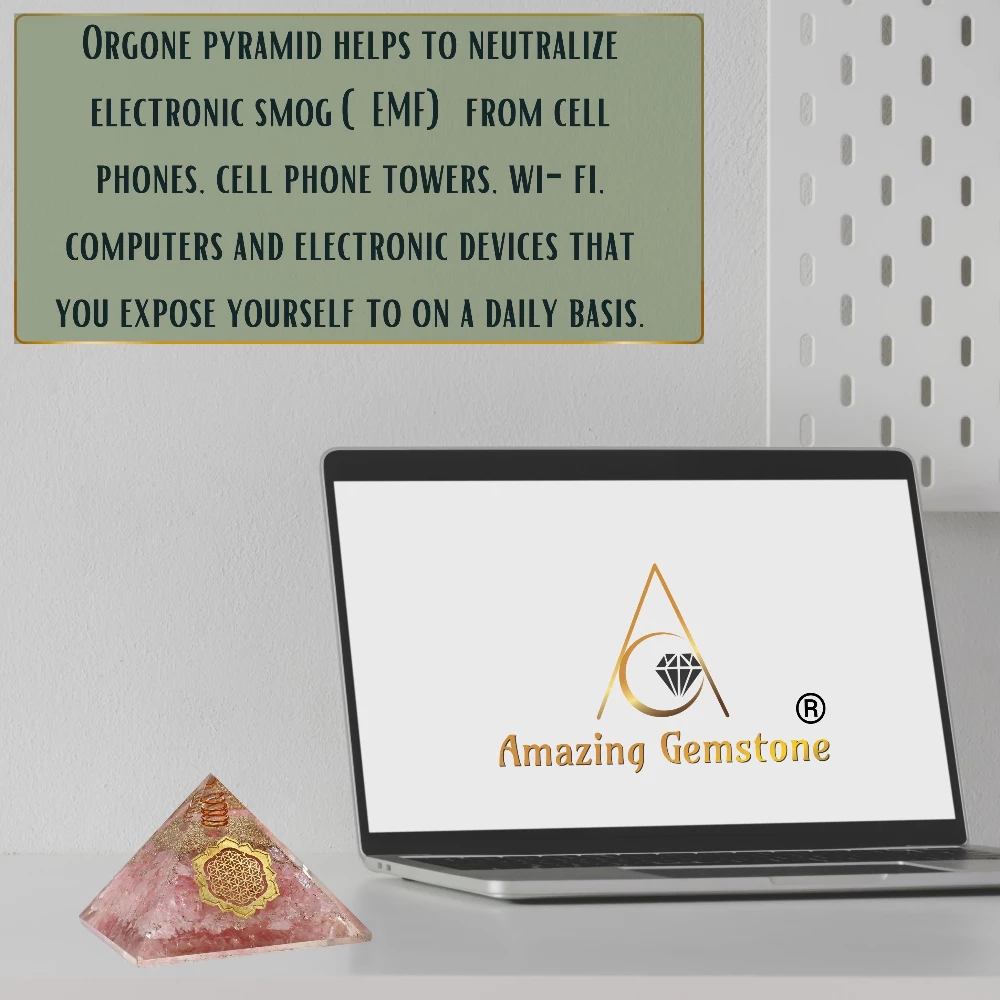 Rose Quartz Orgone Pyramid - Lotus Flower of Life