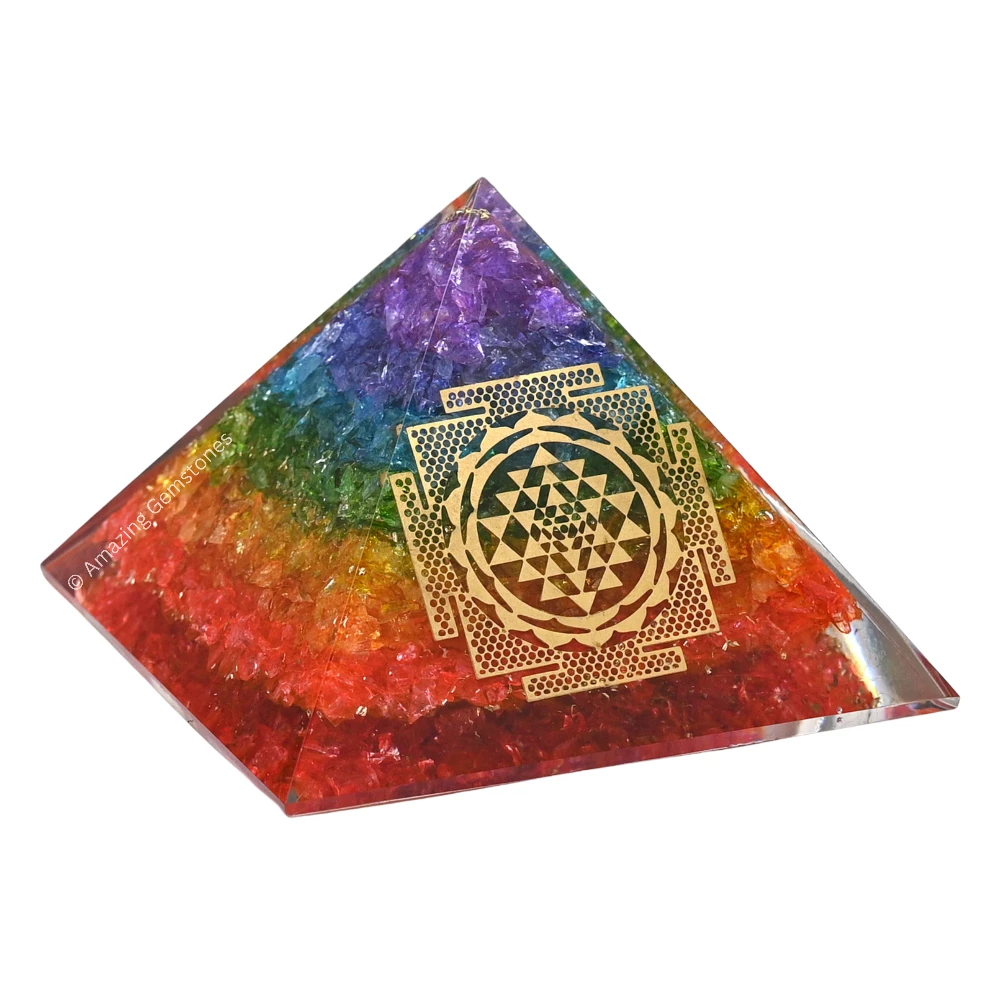 Chakra Onyx Orgone Pyramid - Sri Yantra