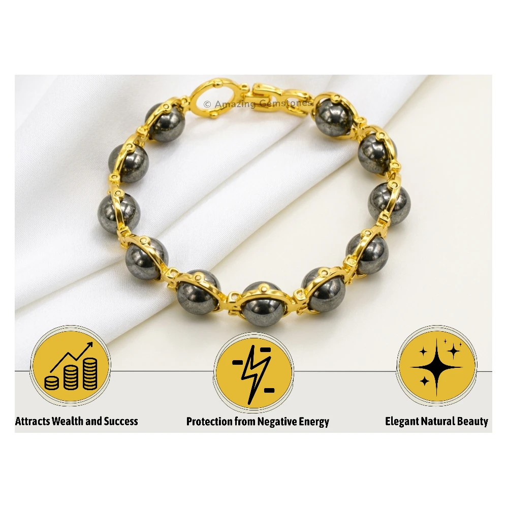 Pyrite Bracelet - Round Gold Chain