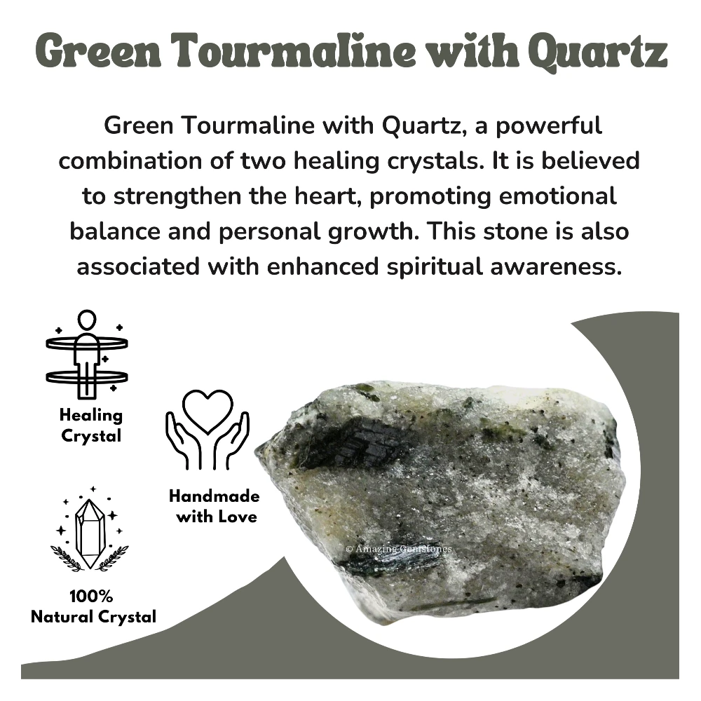 Green Tourmaline With Quartz Raw Crystals (5 Pieces)