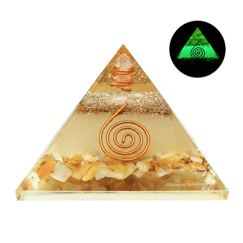Yellow Jasper Orgone Pyramid - Glow in Dark