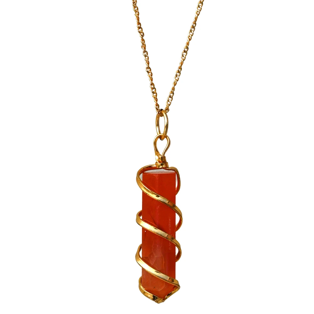 Carnelian Necklace - Spiral Pencil (Gold)