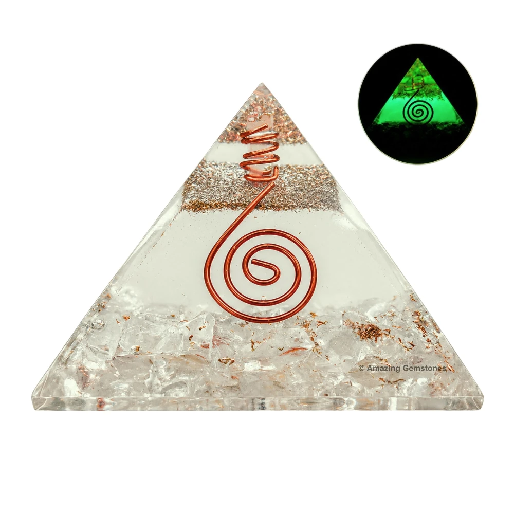 Clear Quartz Orgone Pyramid - Glow in Dark