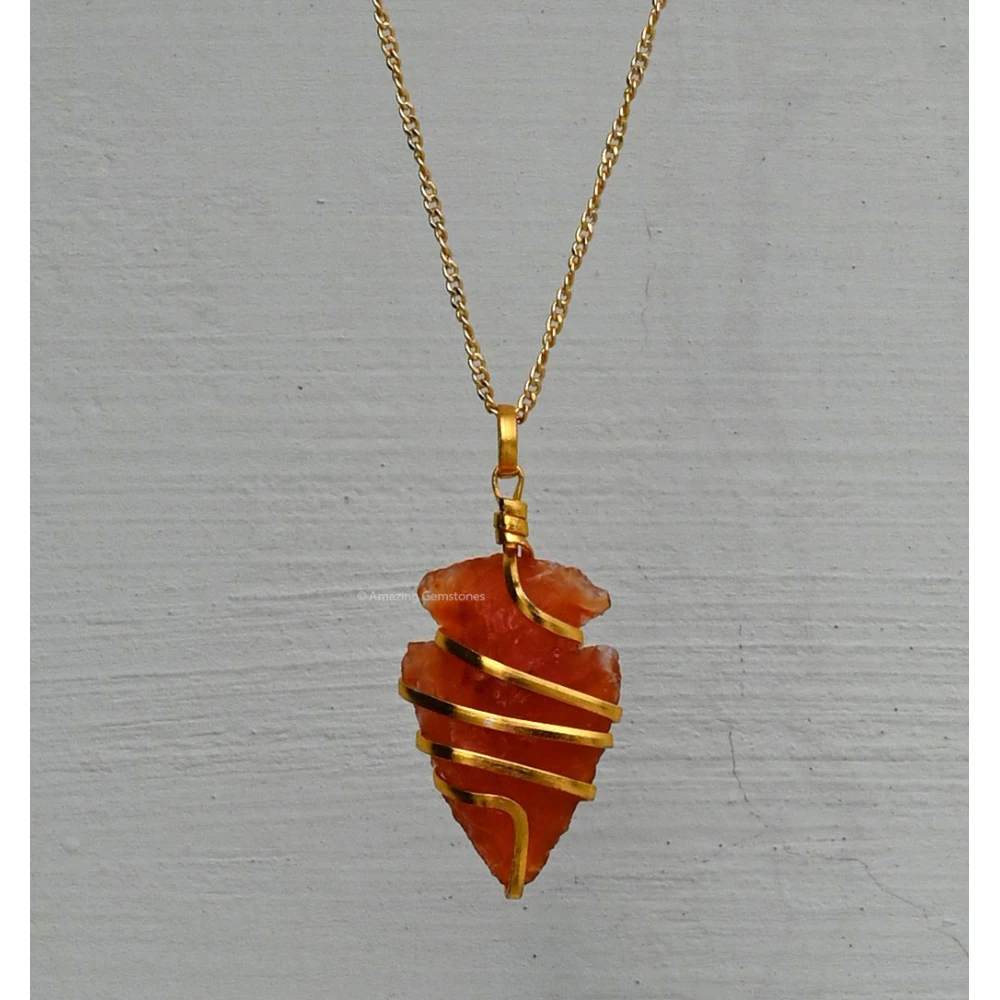 Carnelian Necklace - Spiral Arrowhead (Gold)