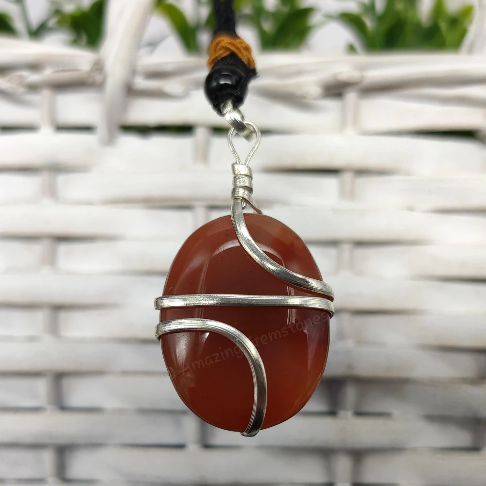 Carnelian Necklace - Spiral Oval (Silver)