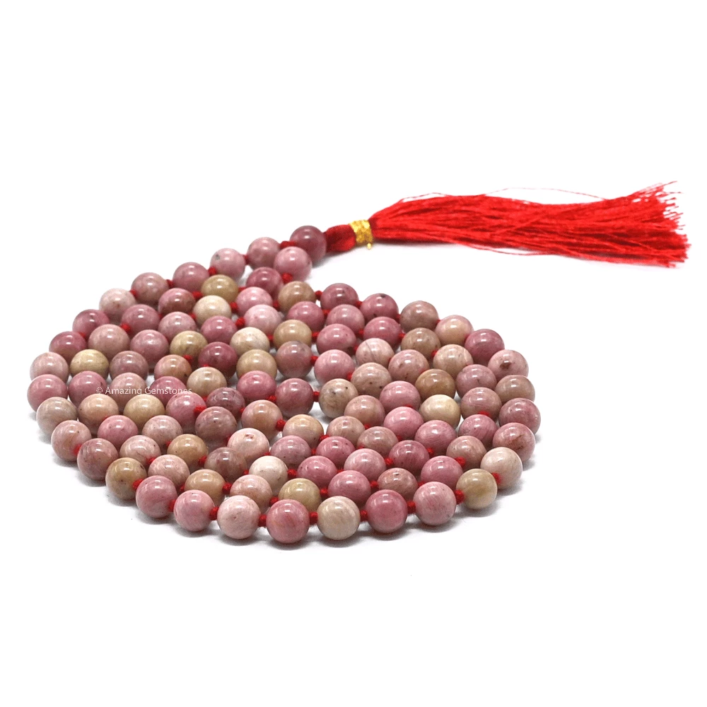 Pink Rhodonite Mala (Hand Knotted)