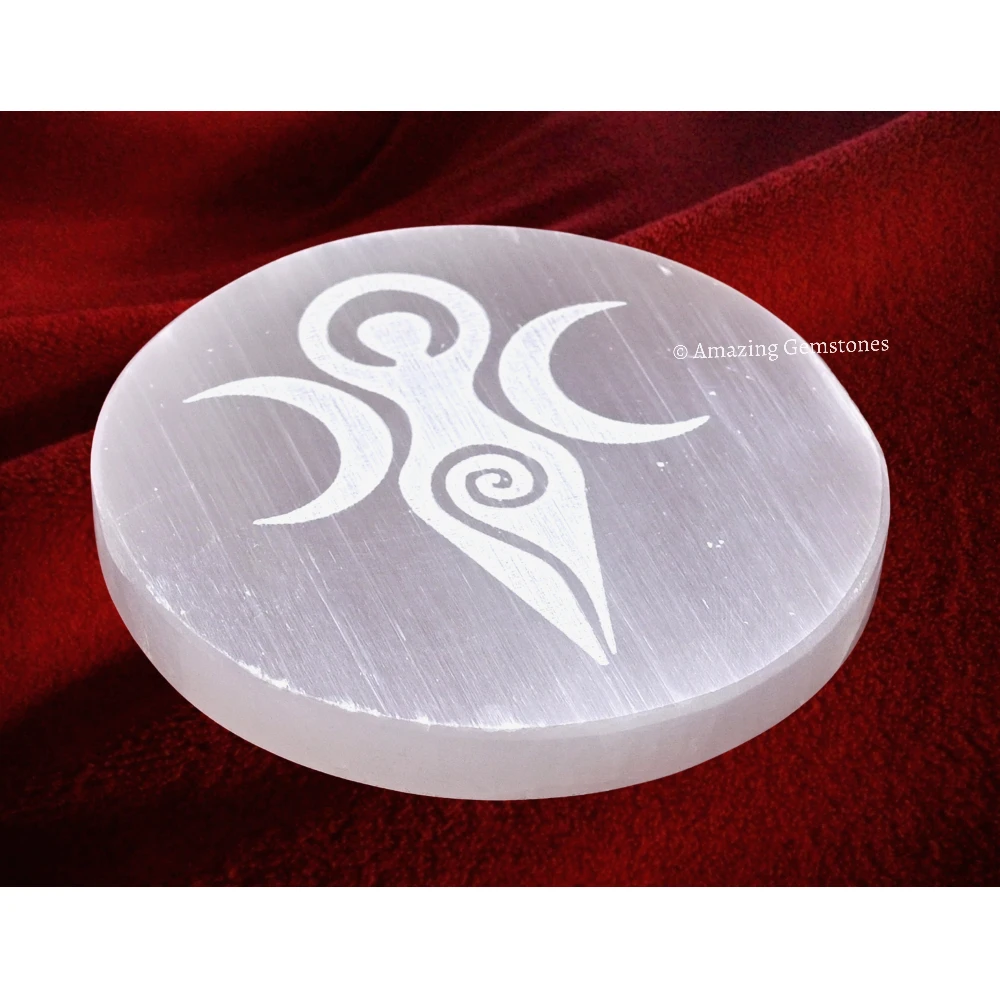 Selenite Charging Plate for Crystals - Goddess Moon (3 Inch)