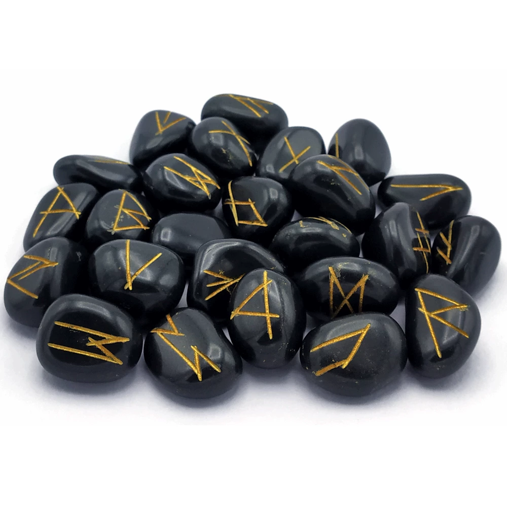 Black Agate Rune Stones Set