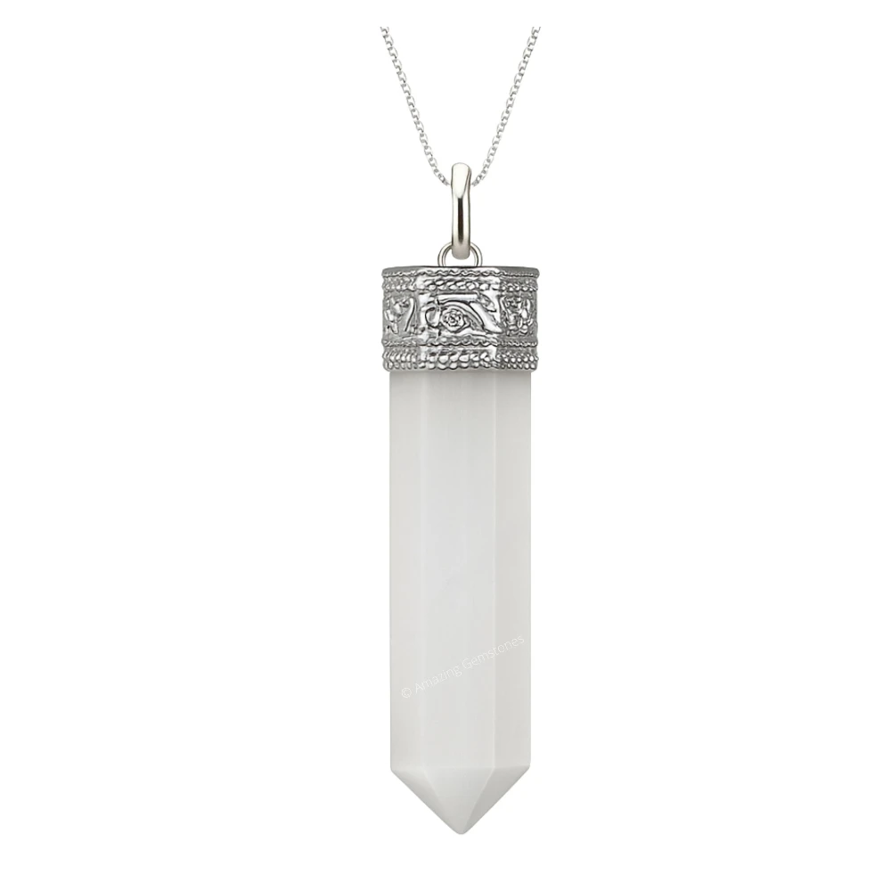 Selenite Necklace - Pencil Point (Silver)