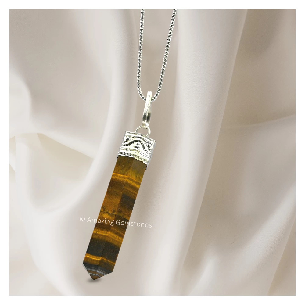 Tiger Eye Necklace - Pencil Point (Silver)