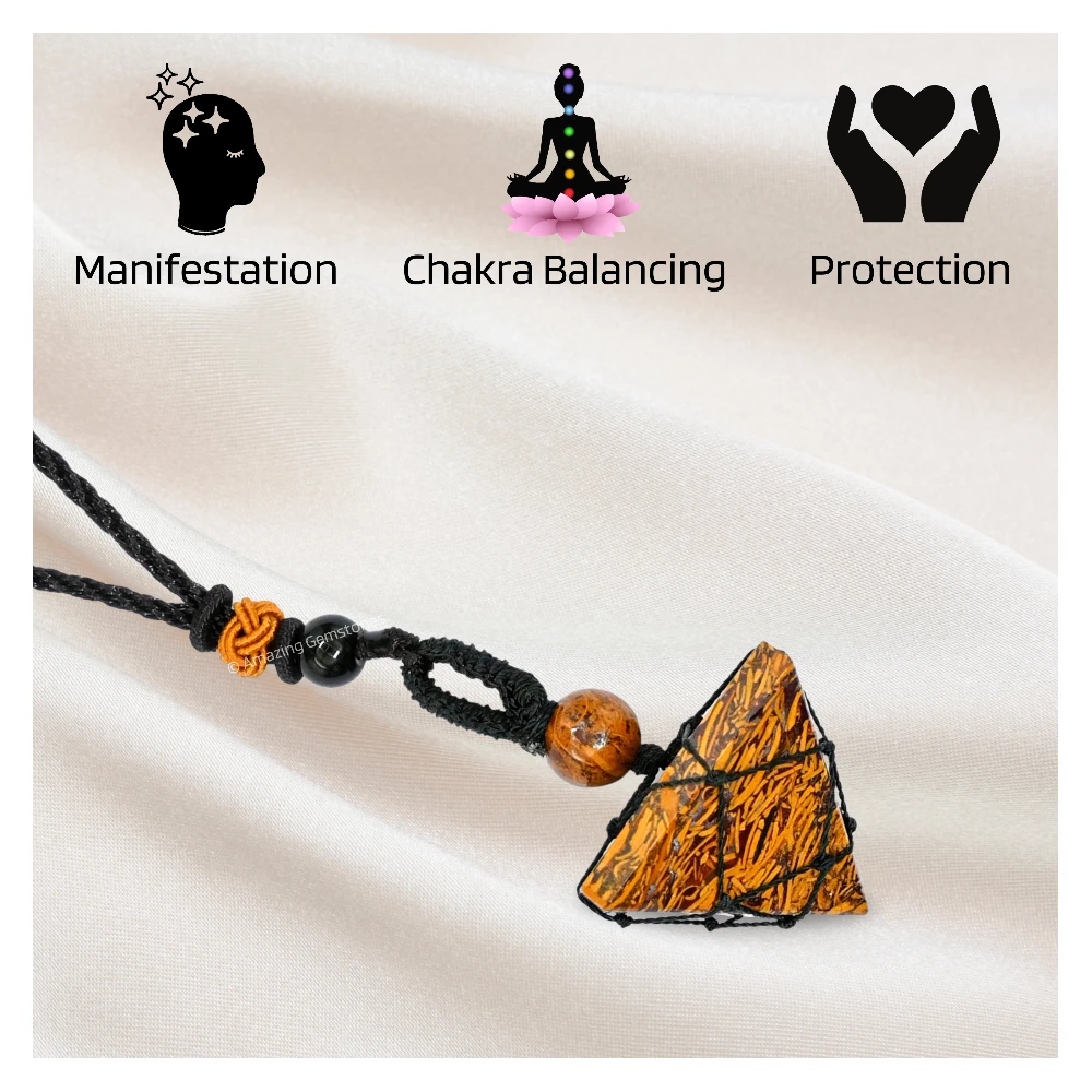 Mariyam Jasper Pyramid Pendant Necklace (Macrame)