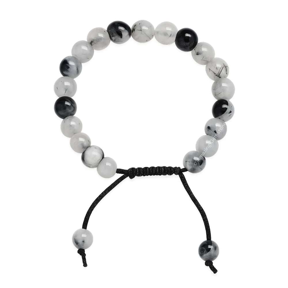 Black Rutilated Quartz Bracelet (Adjustable)