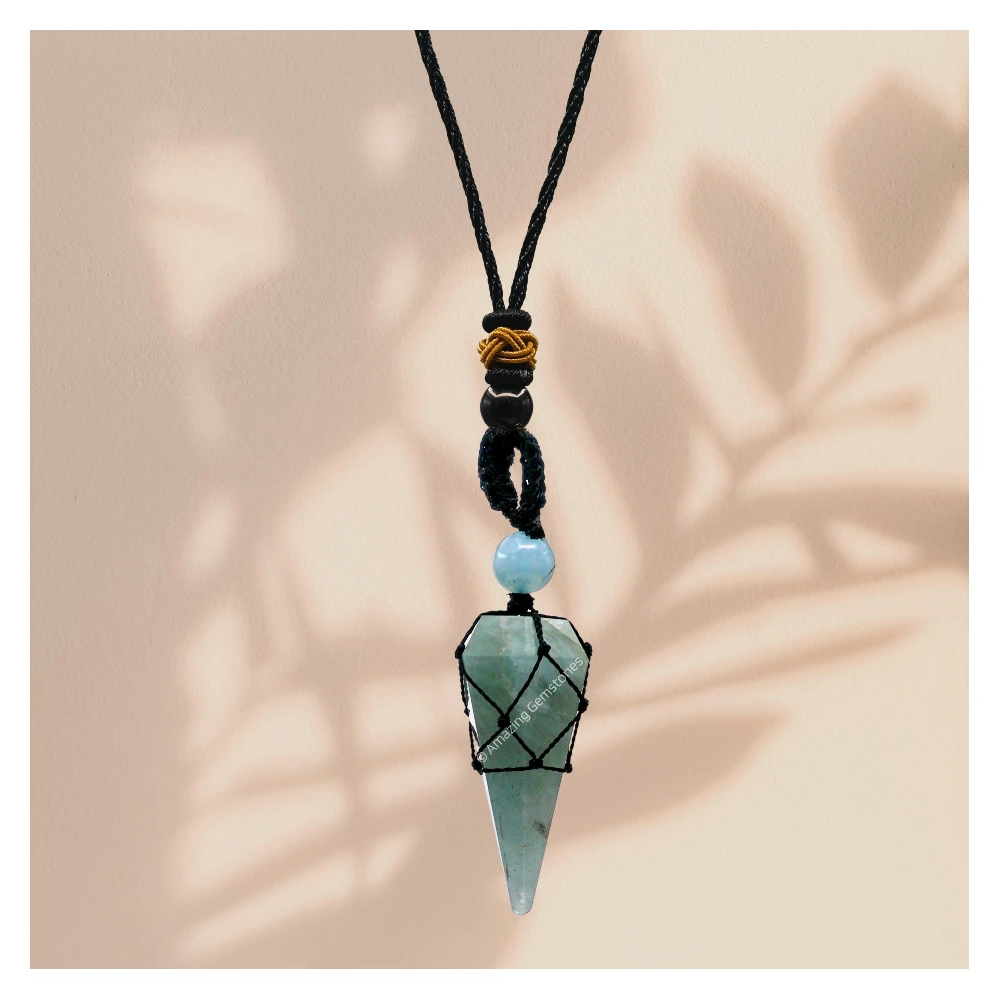Aquamarine Pendulum Pendant Necklace (Macrame)
