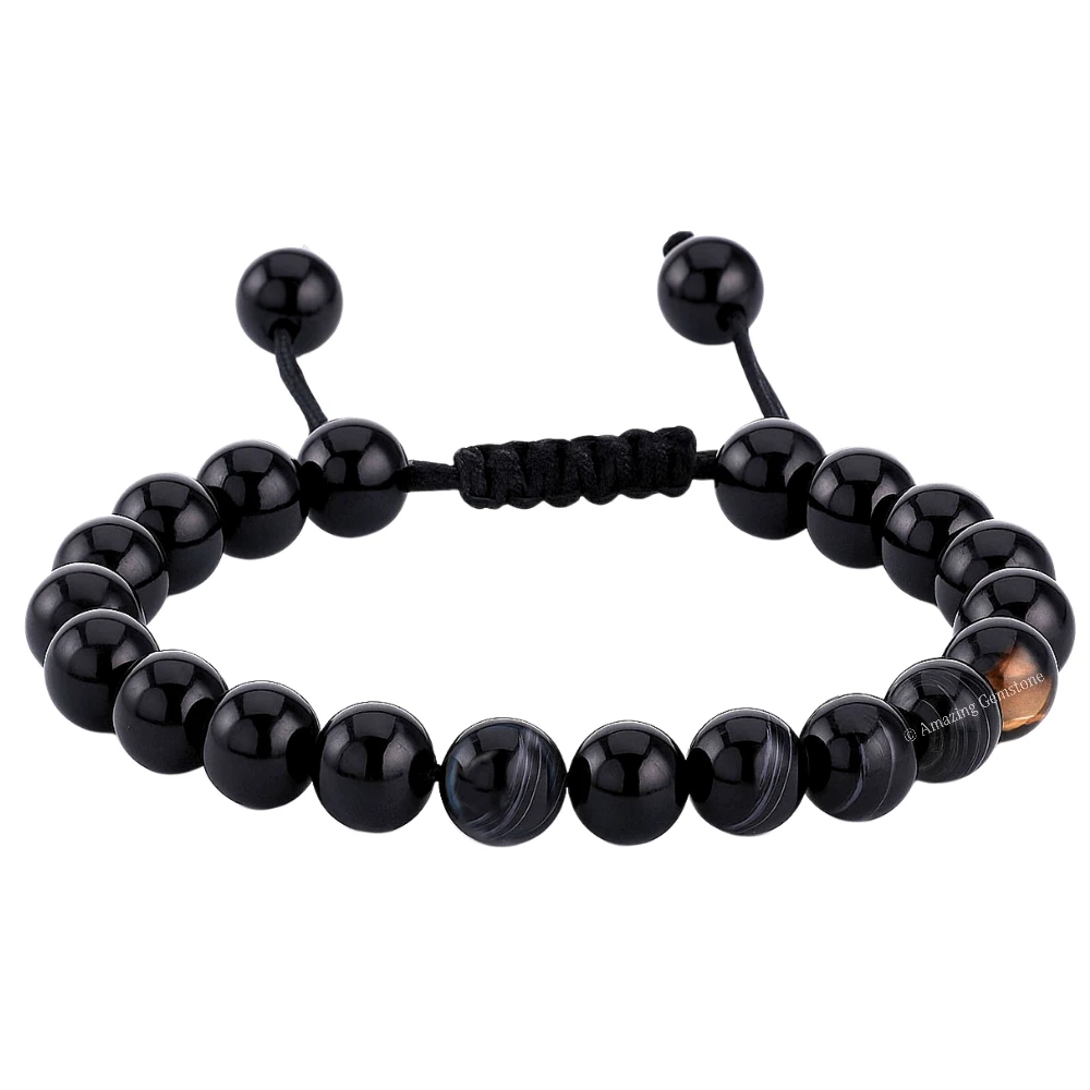 Black Banded Agate Bracelet (Adjustable)