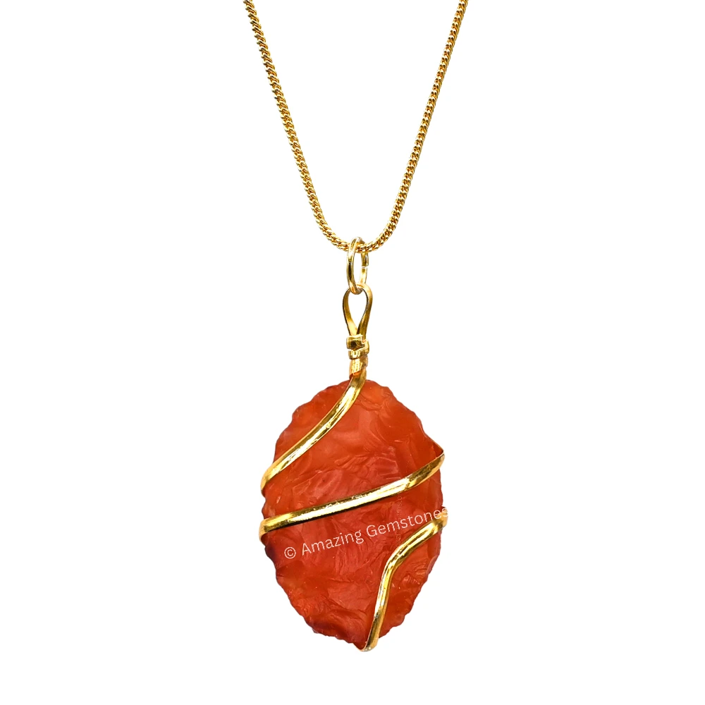 Carnelian Necklace - Raw Oval Crystal (Gold)