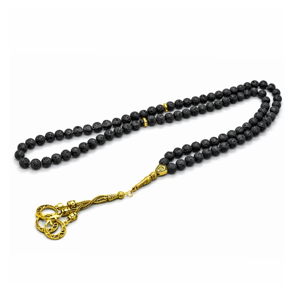 Lava Stone Crystal Tasbeeh Sibha Prayer Beads (Gold)