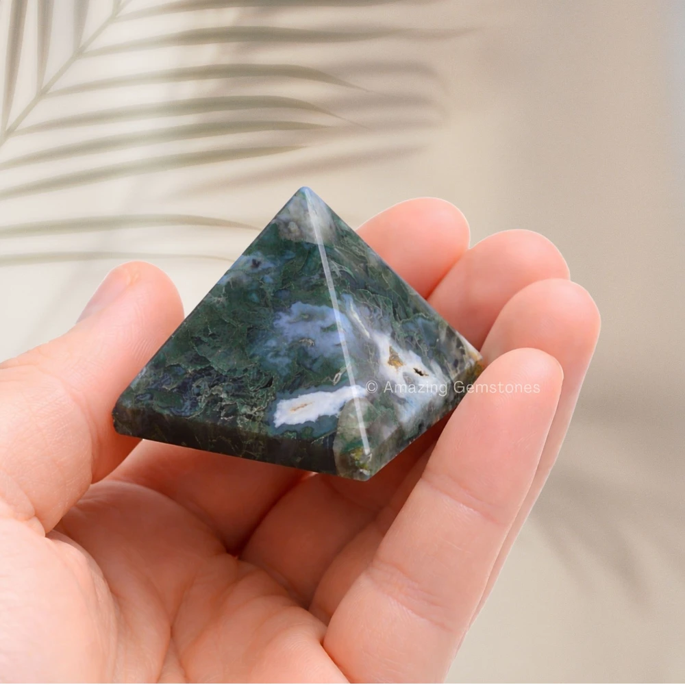 Moss Agate Pyramid (1.5 Inch)