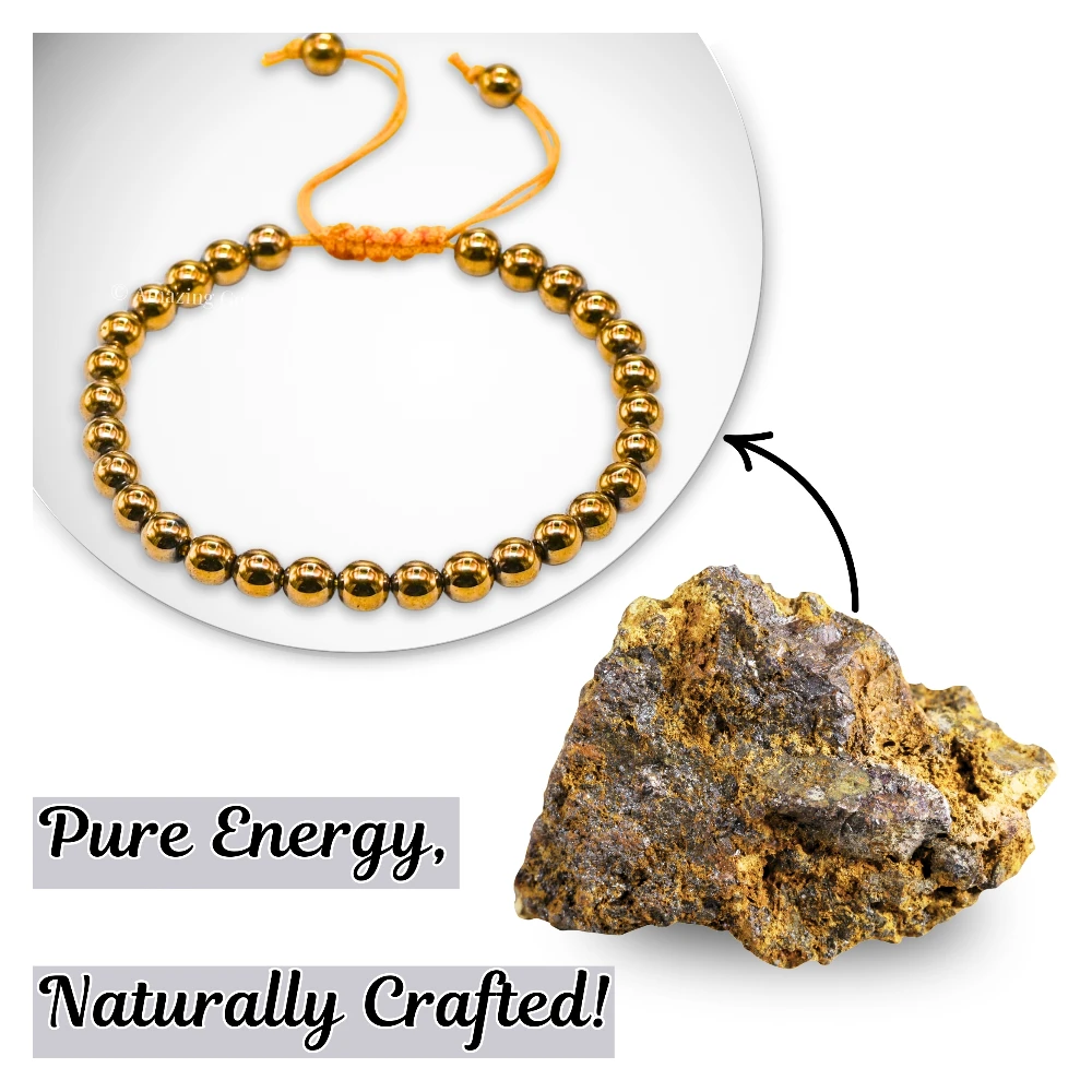 Golden Hematite Healing Crystal Bracelets - 6mm Beads (Adjustable)