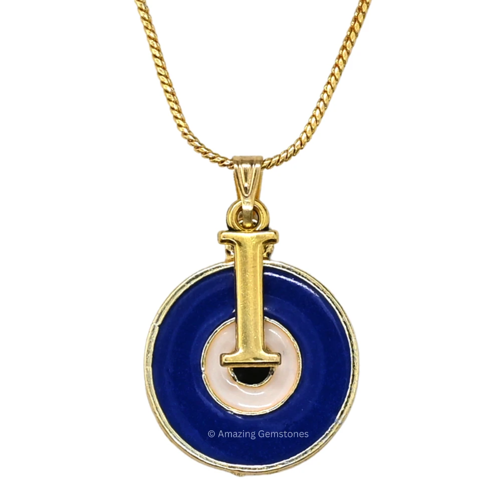 Evil Eye Pendant Necklace with I Initial