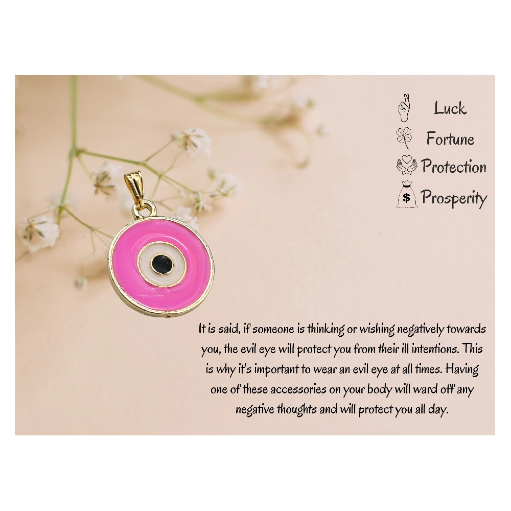 Pink Evil Eye Pendant - Round (Gold)