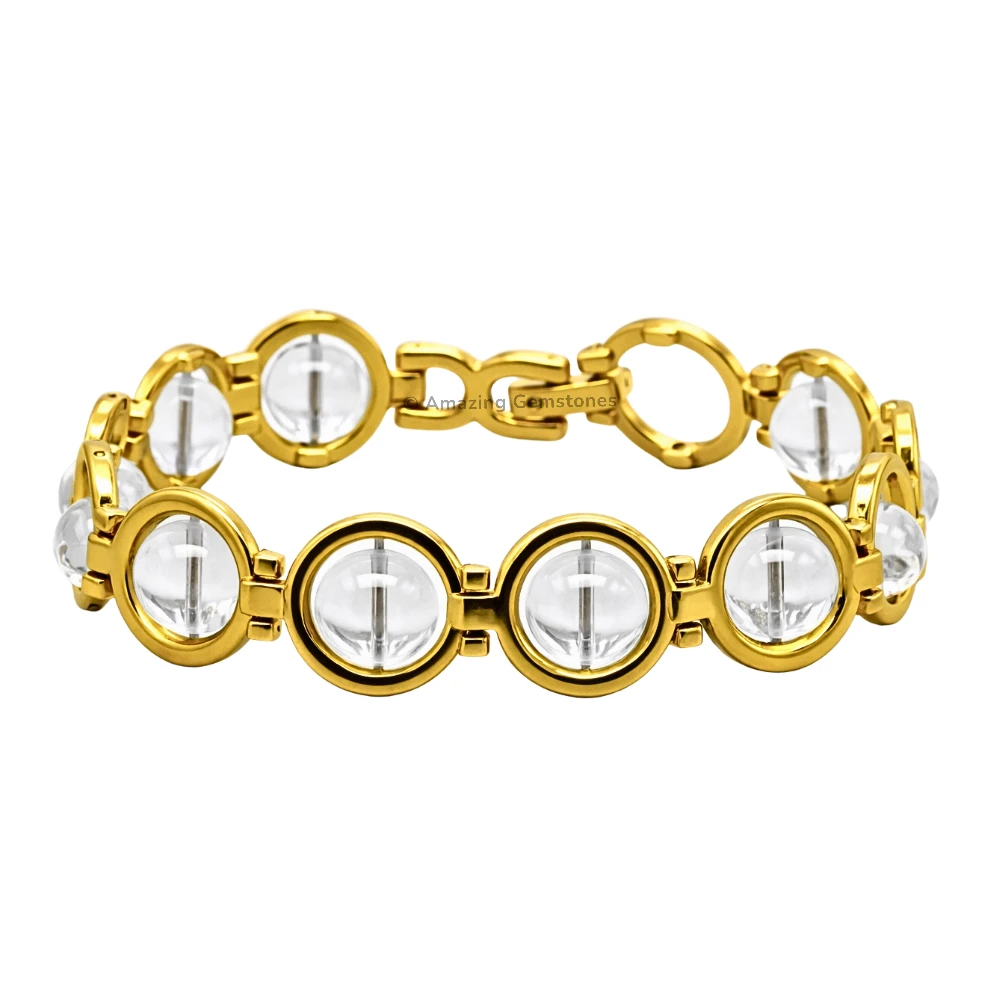 Clear Quartz Bracelet - Round Gold Chain