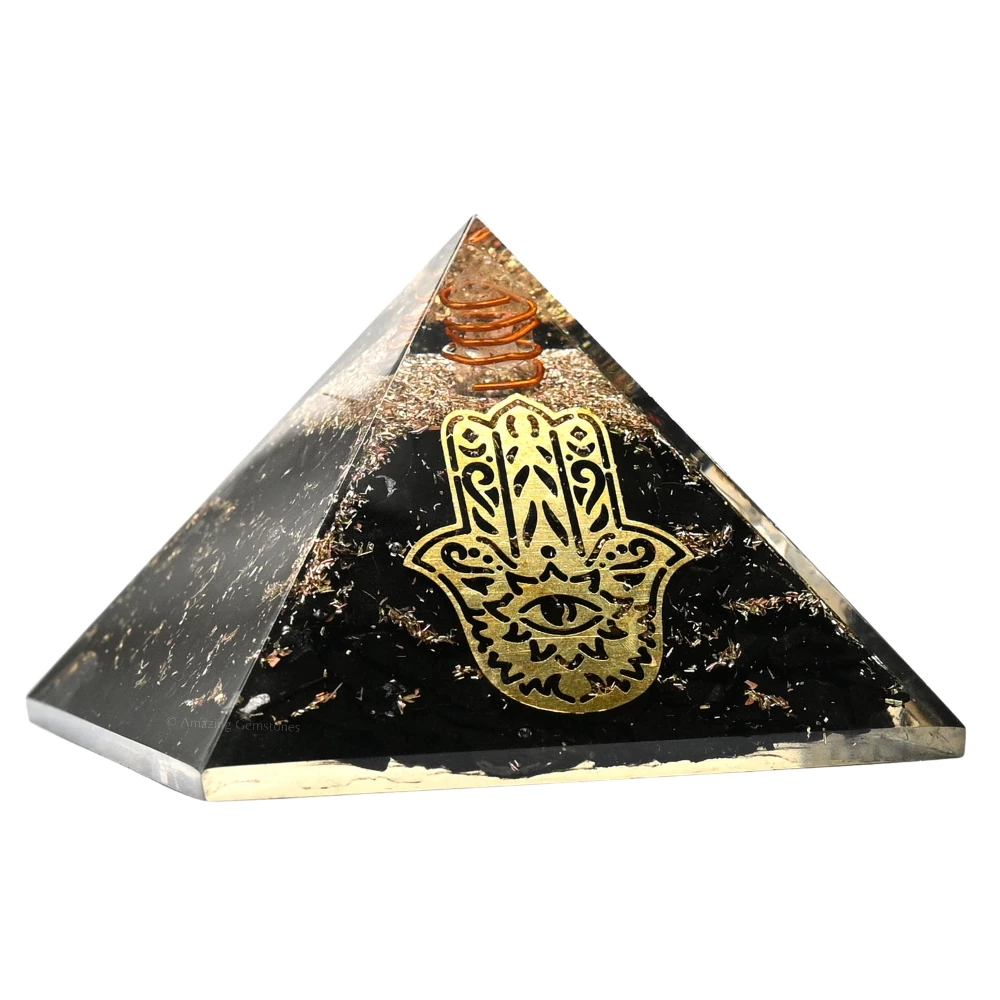 Shungite Orgone Pyramid - Hamsa