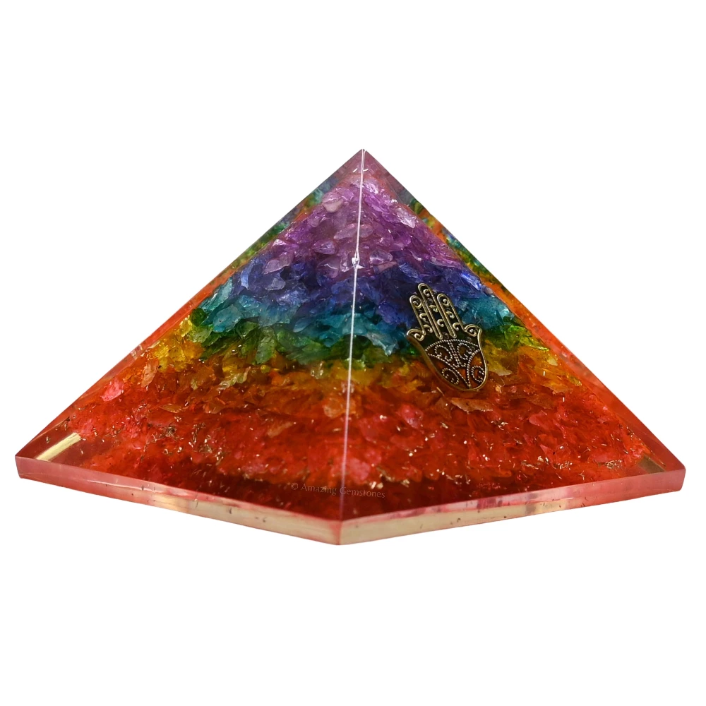 Chakra Onyx Orgone Pyramid - Hamsa