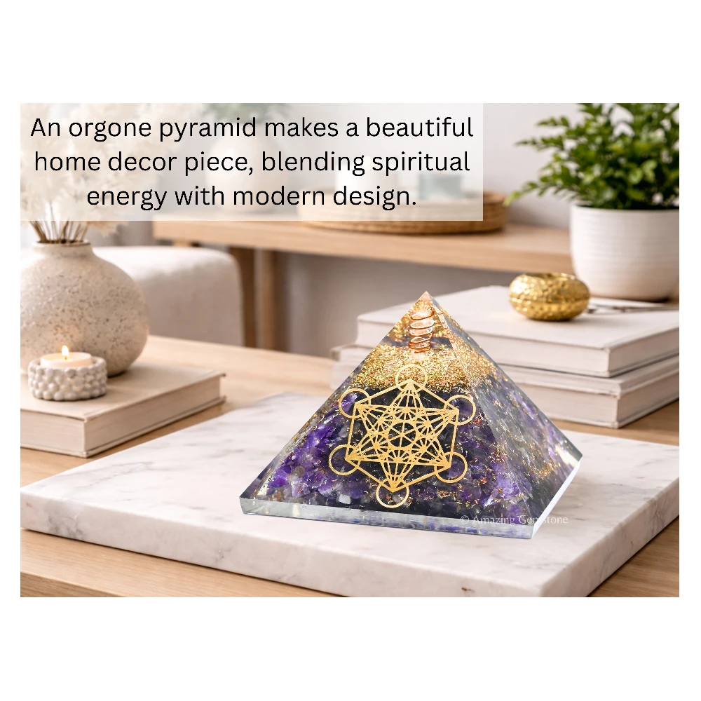 Amethyst Orgone Pyramid - Metatron Cube