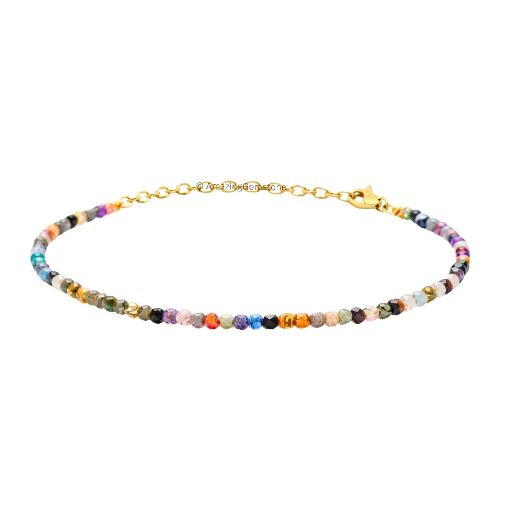 Mix Disco Crystal Bracelet - 2mm Faceted Bead (Gold)