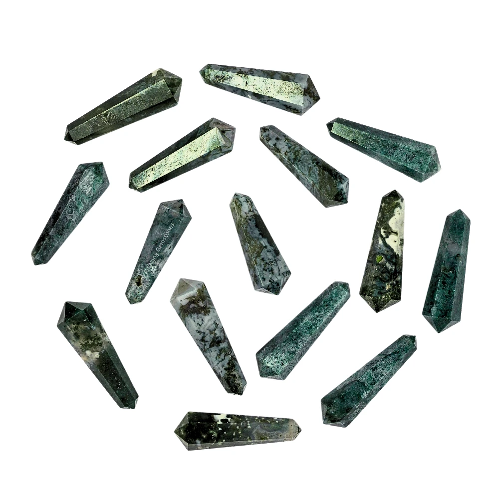 Moss Agate Pencil Points (Double Terminated)