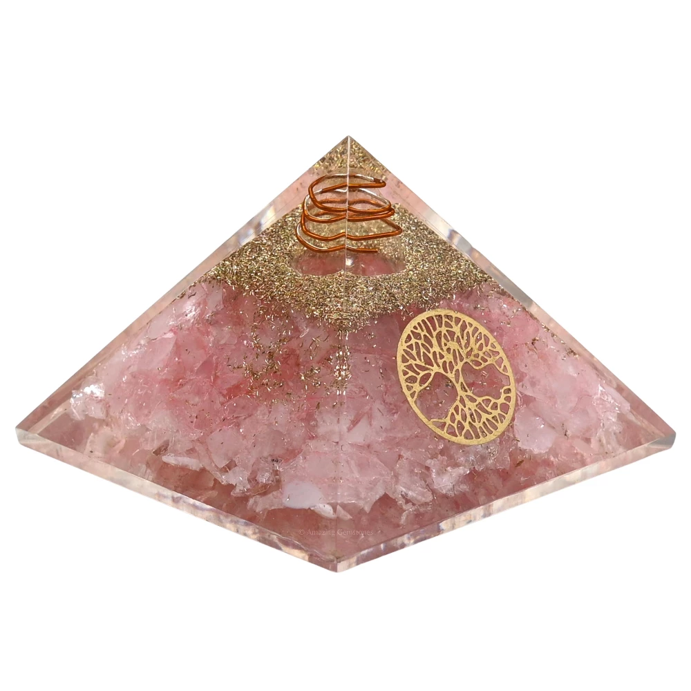 Rose Quartz Orgone Pyramid - Tree of Life