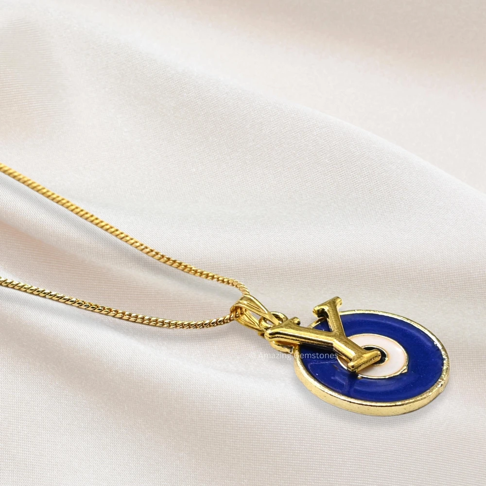 Evil Eye Pendant Necklace with Y Initial