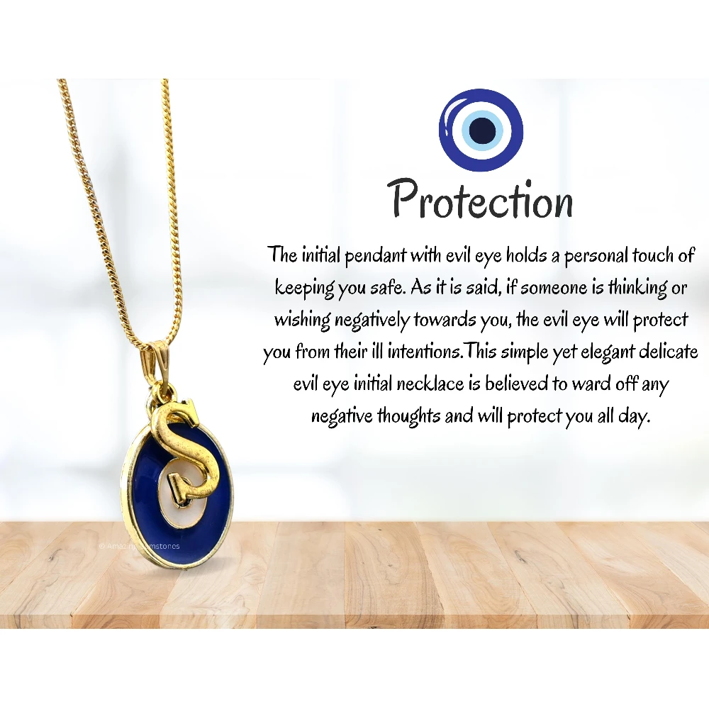 Evil Eye Pendant Necklace with S Initial