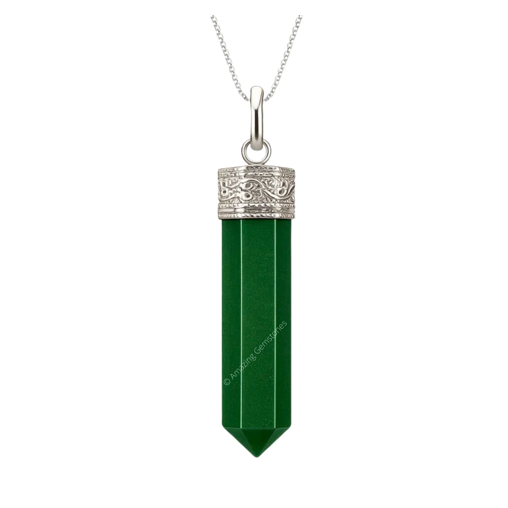 Green Aventurine Necklace - Pencil Point (Silver)