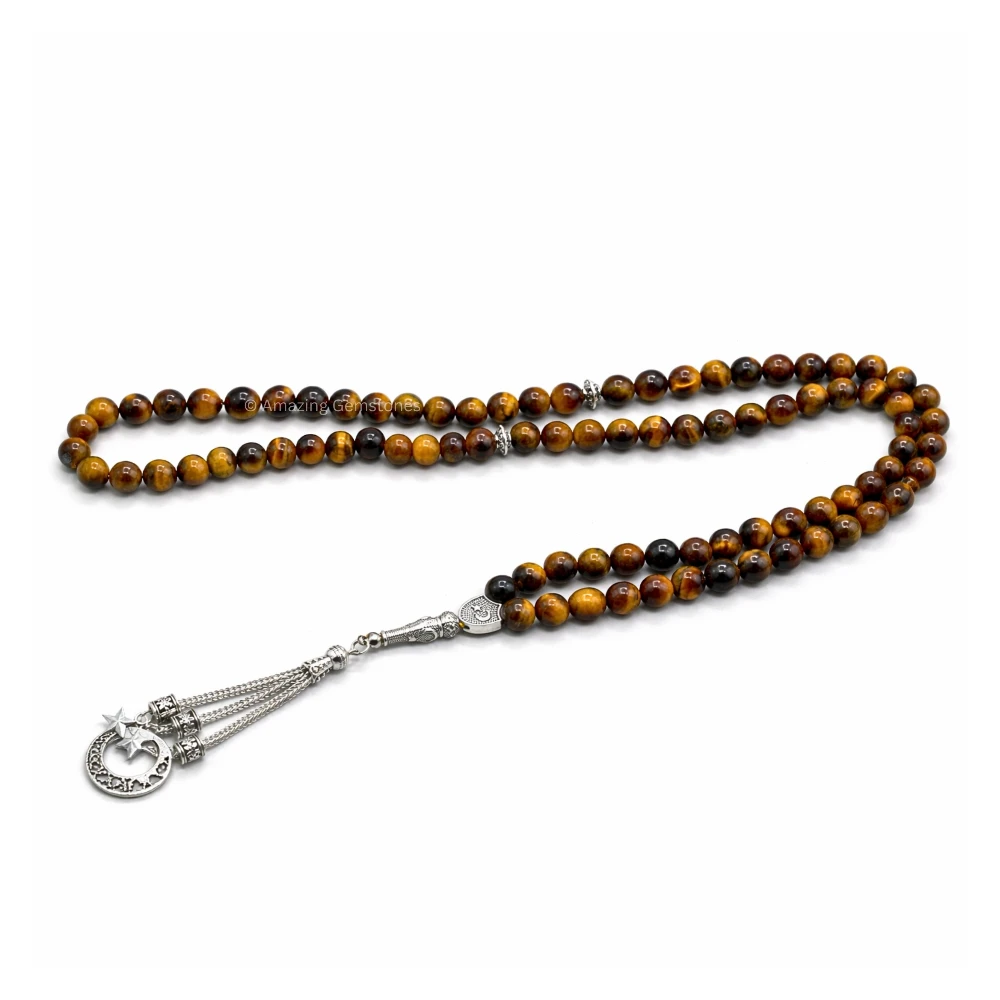 Tiger Eye Crystal Tasbeeh Sibha Prayer Beads (Silver)