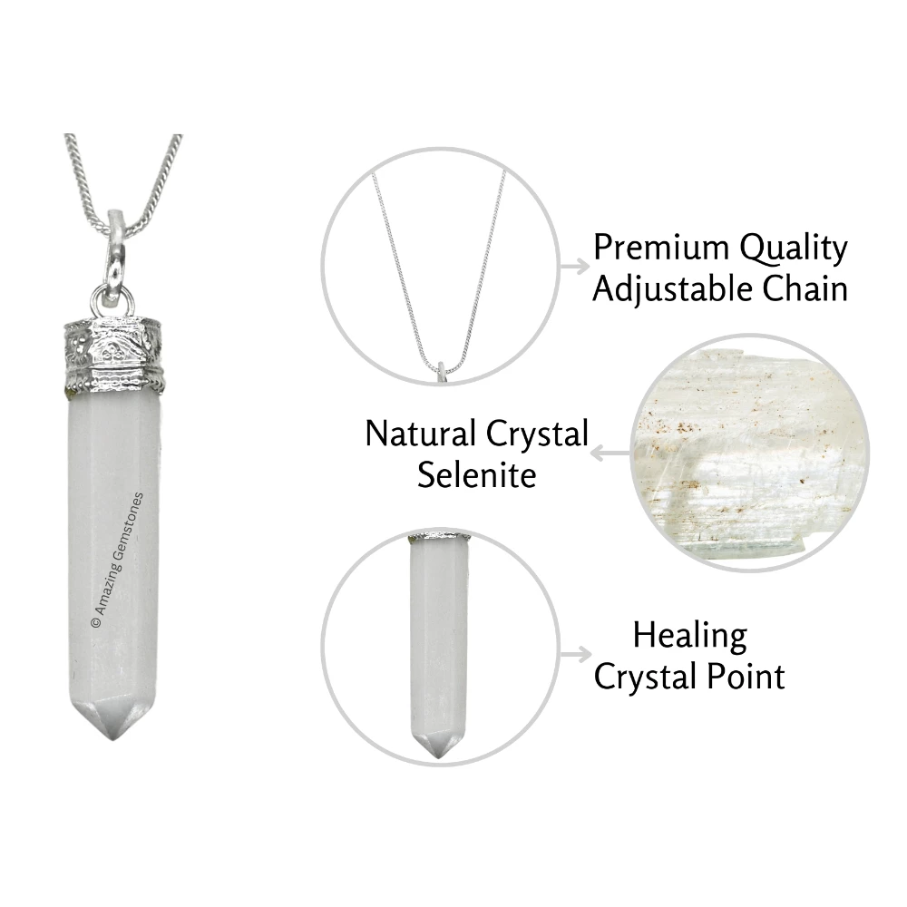 Selenite Necklace - Pencil Point (Silver)