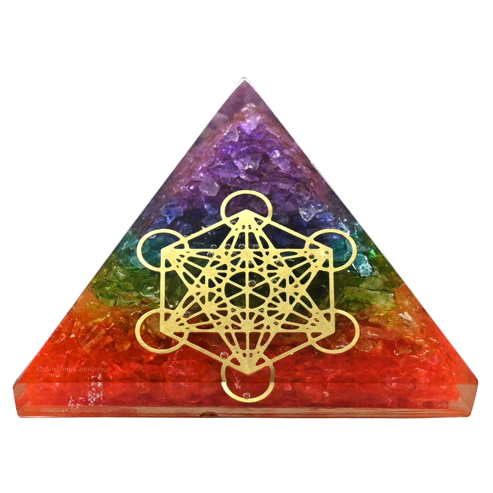Chakra Onyx Orgone Pyramid - Metatron Cube