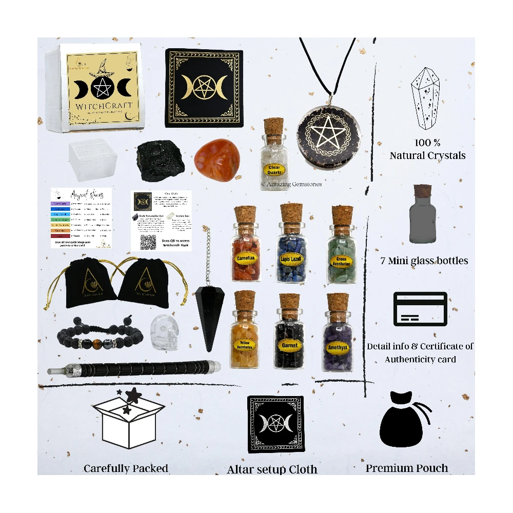 Spell Jars Kit for Witchcraft Supplies  - Premium Set of 17