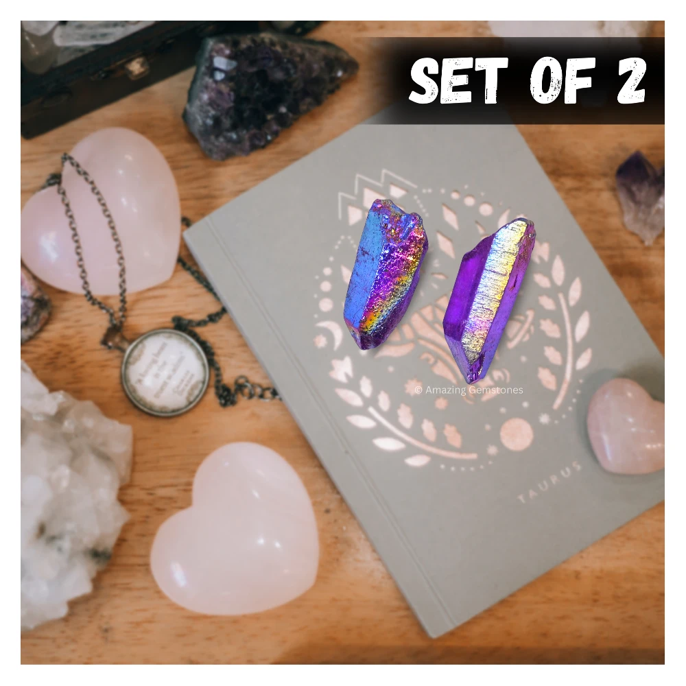 Amethyst Aura Quartz Raw Crystal Points (2 Pieces)