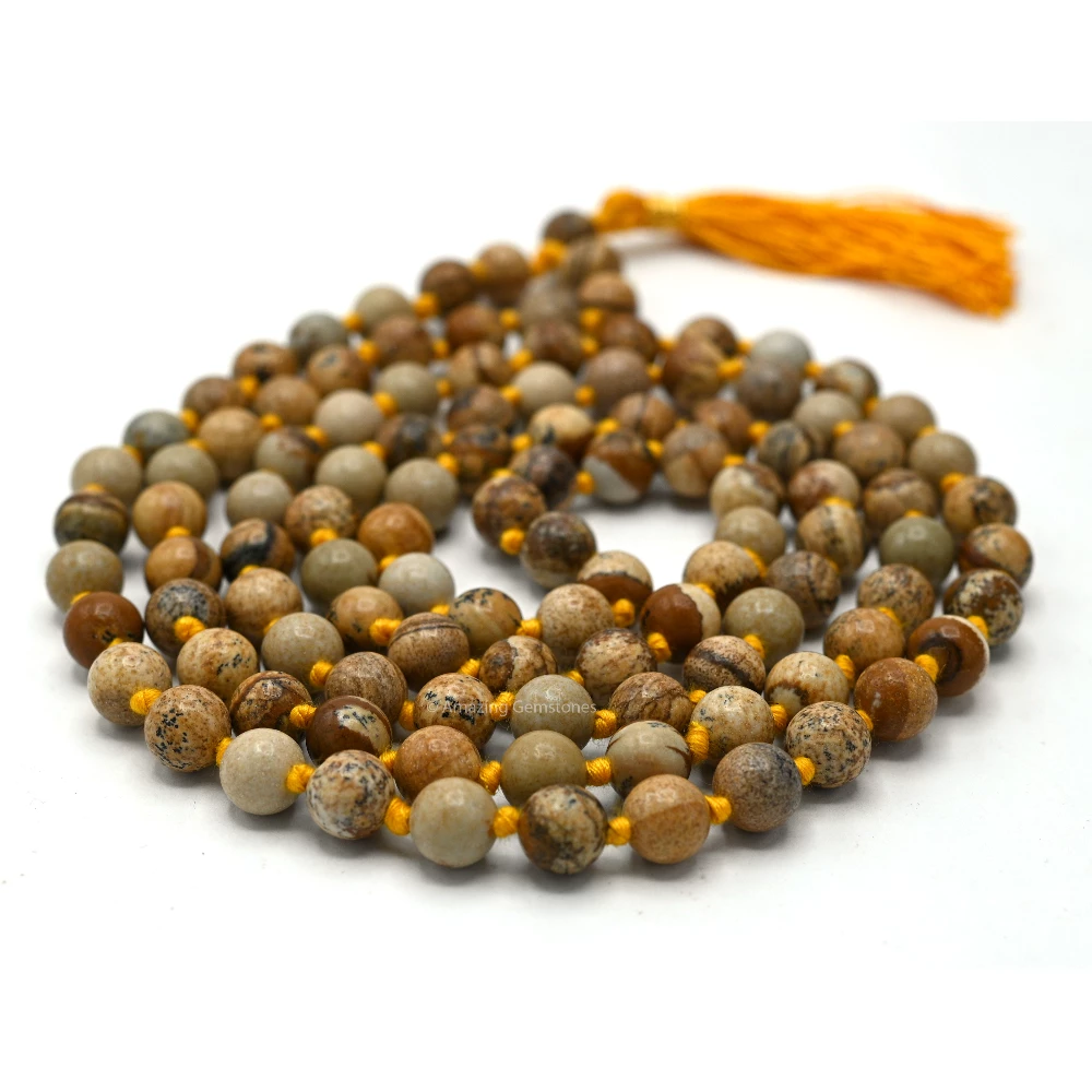 Picture Jasper Mala (Hand Knotted)
