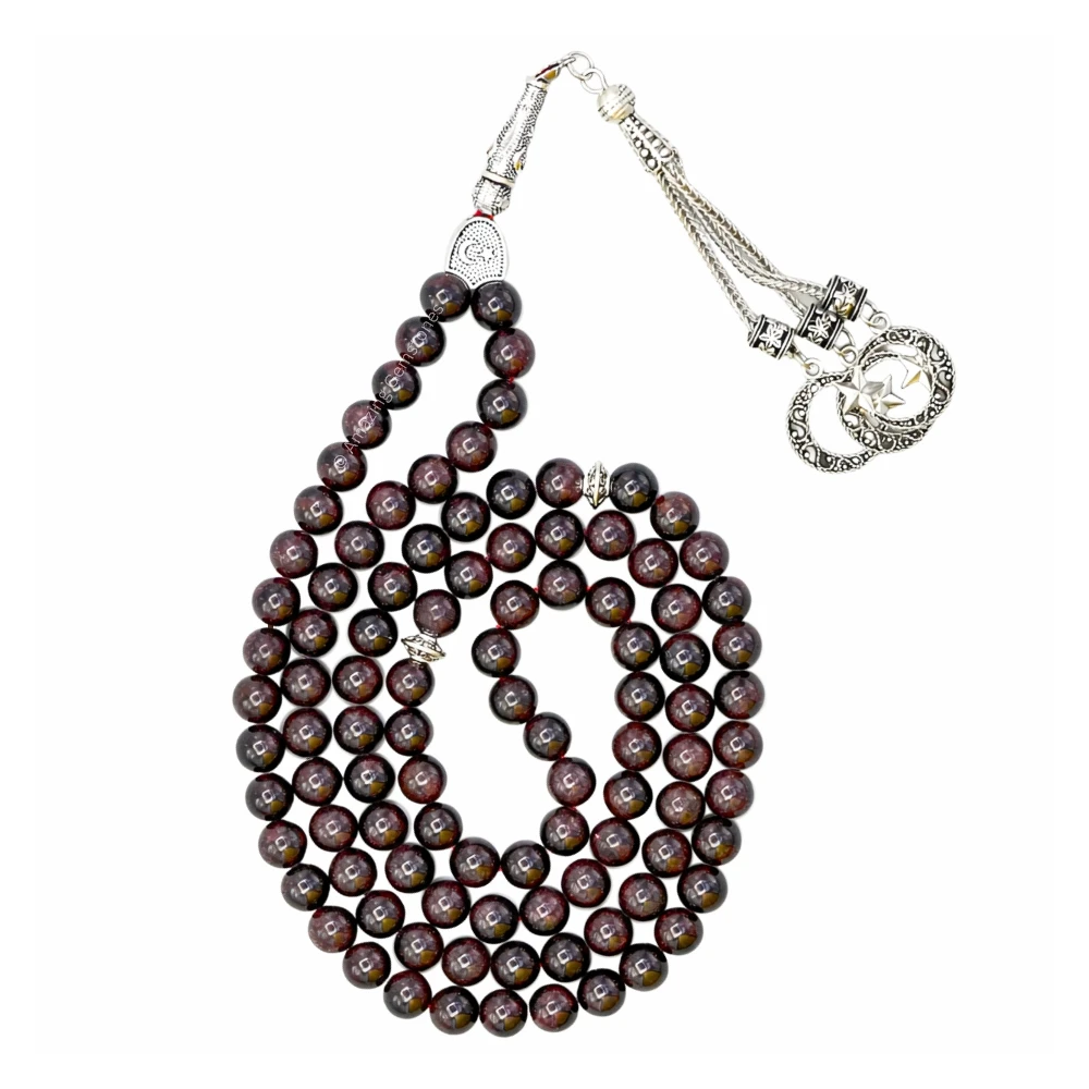 Garnet Crystal Tasbeeh Sibha Prayer Beads (Silver)
