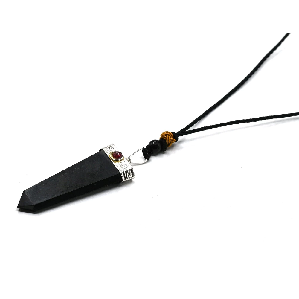 Shungite Necklace - Flat Pencil (Garnet)