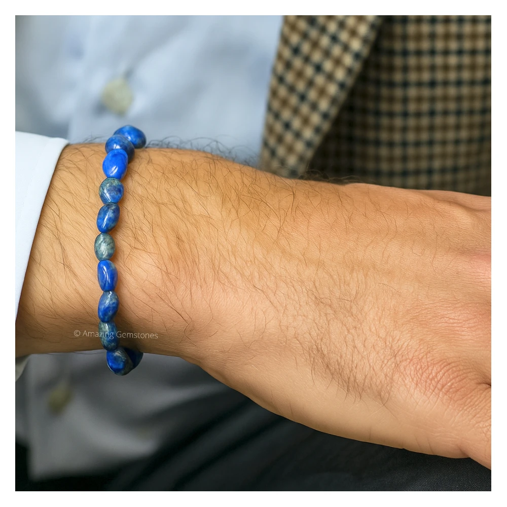 Lapis Lazuli Tumbled Stone Bracelet (Stretchable)