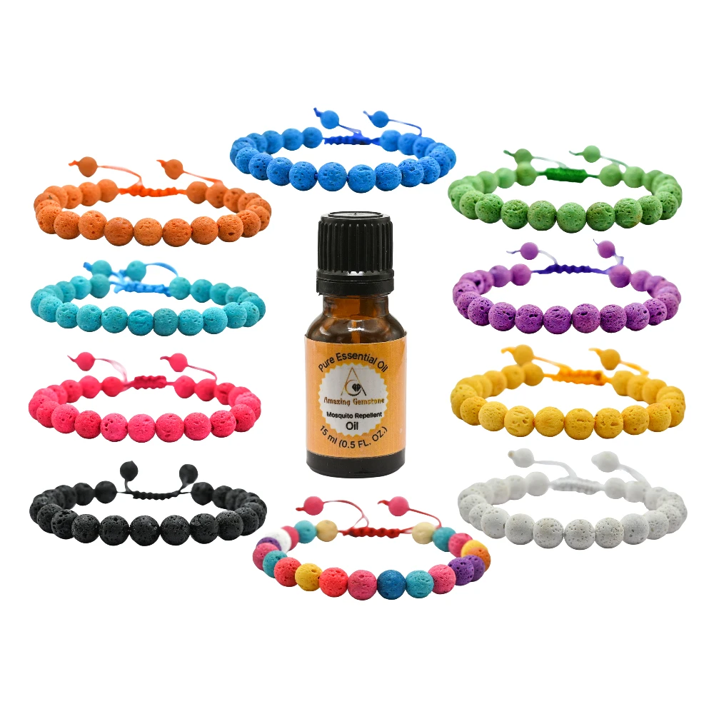 Lava Stone Mosquito Repellent Bracelet Set with Essential Oil (Pack of 10)