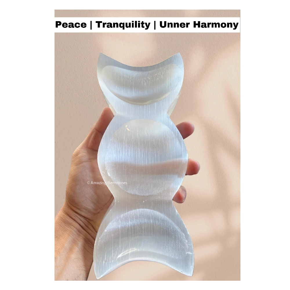 Selenite Charging Bowl for Crystals - Triple Moon