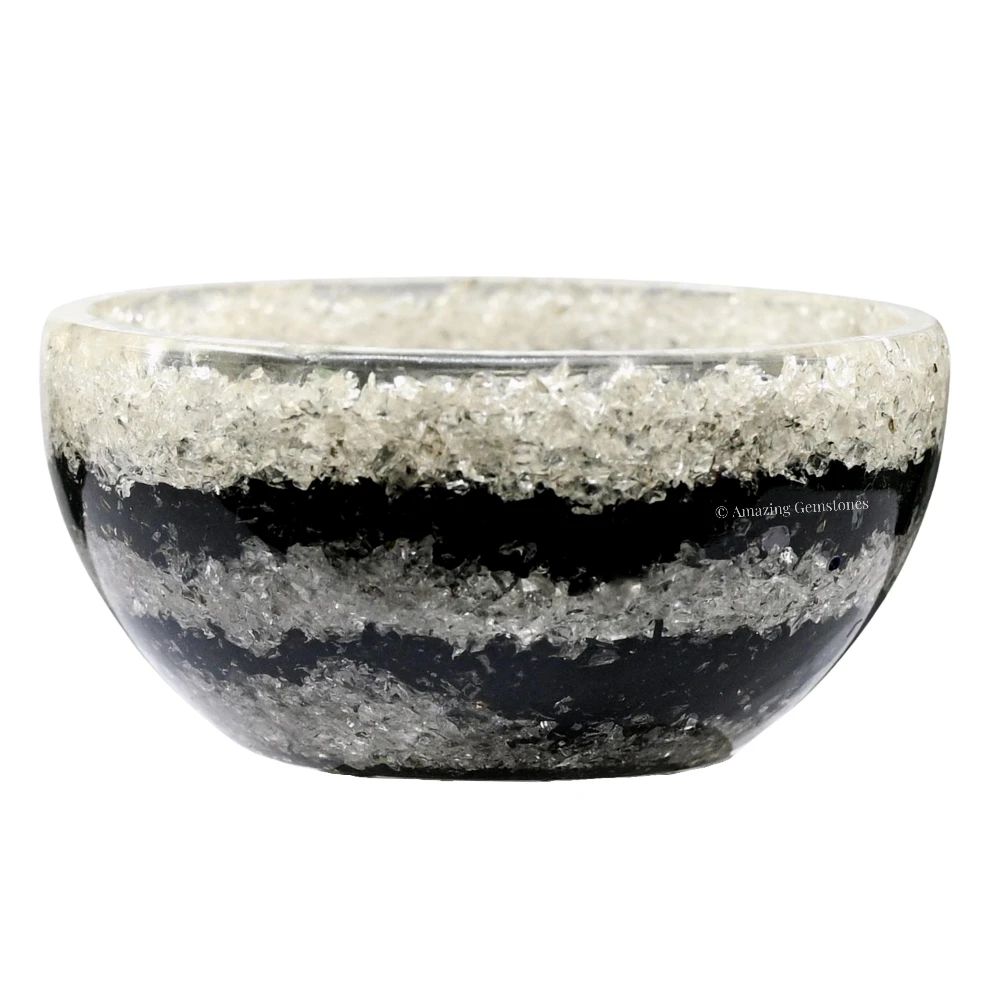 Black Tourmaline & Clear Quartz Layer Crystal Orgone Bowl (3 Inch)