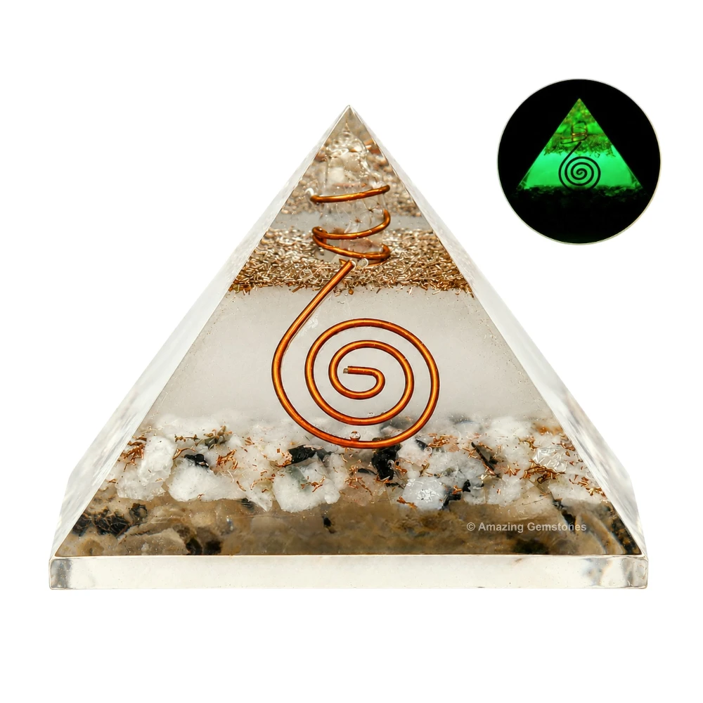 Rainbow Moonstone Orgone Pyramid - Glow in Dark