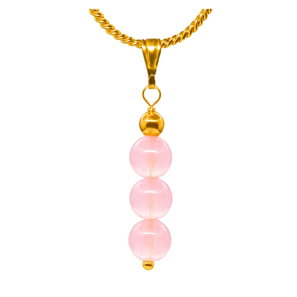 Rose Quartz Bead Pendant (Gold)