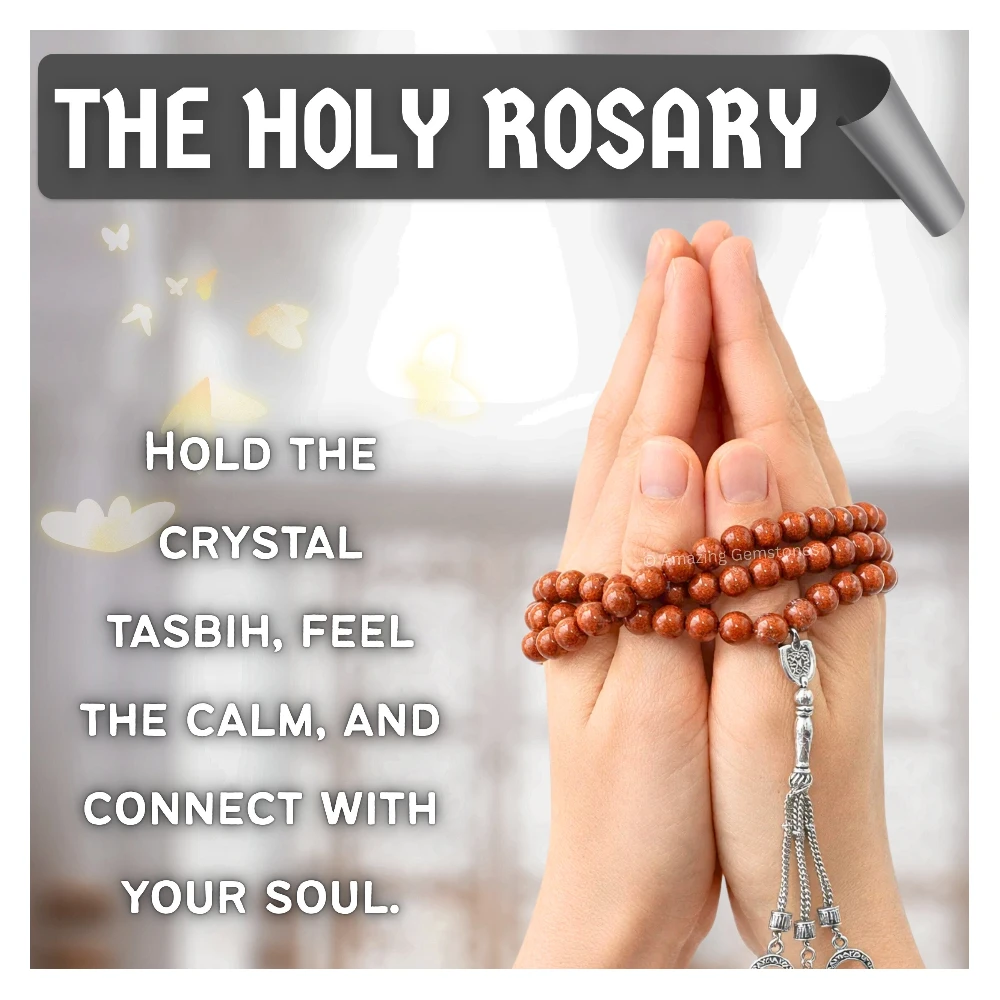 Red Goldstone Crystal Tasbeeh Sibha Prayer Beads (Silver)